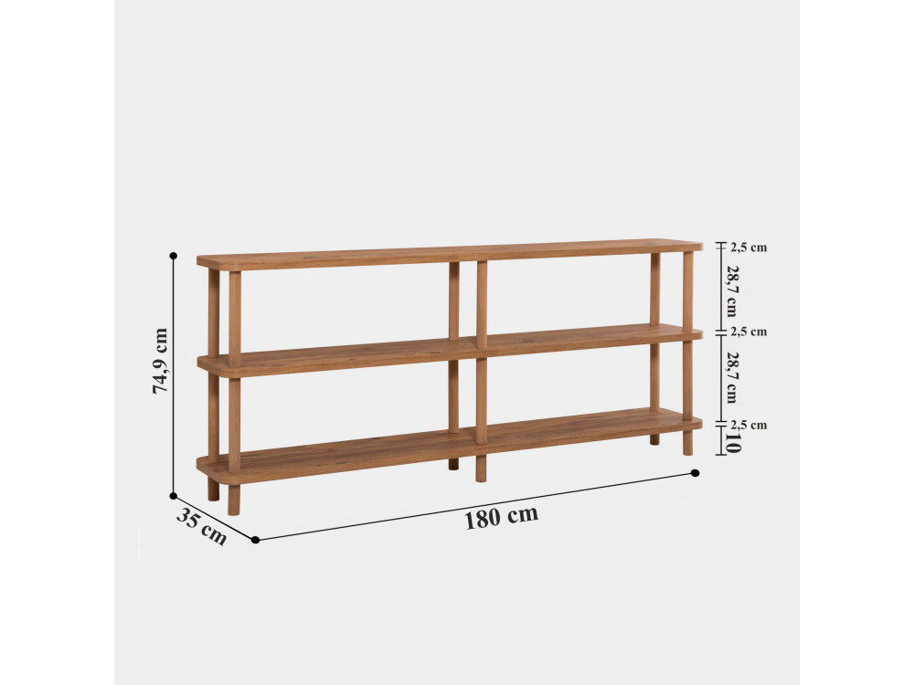 Holz Bücherregal "Zen" - 180 x 35 x 75 cm - Braun