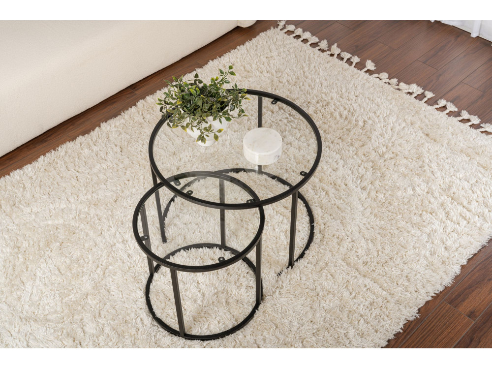 2er-Set Couchtische aus Metall "Aurum" - 60 x 60 x 43 cm - Schwarz Transparent