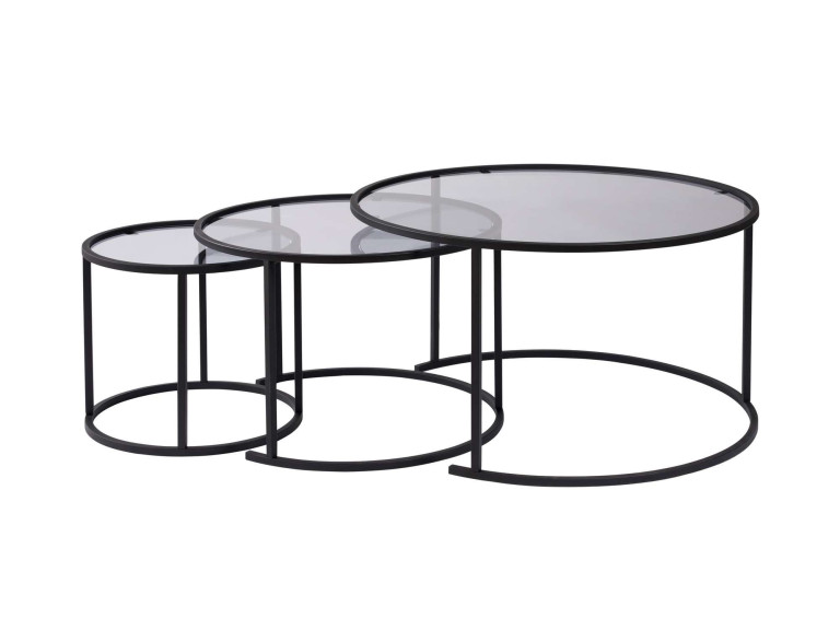 3er-Set Couchtische aus Metall "Aurum" - 80 x 80 x 43 cm - Schwarz Grau
