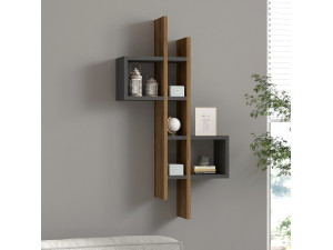 Wandregal aus Holz "Emse" - 53 x 19 x 108 cm - Eiche, Anthrazit 2