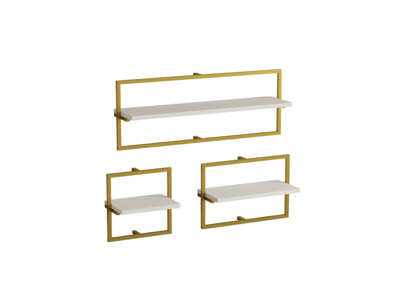 Wandregal aus Holz "Yeso" - 80 x 20 x 30 cm - Weiß, Gold