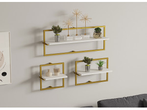 Wandregal aus Holz "Yeso" - 80 x 20 x 30 cm - Weiß, Gold 2