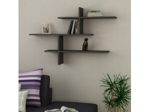 Wandregal aus Holz "Leo" - 123 x 22 x 80 cm - Anthrazit 2