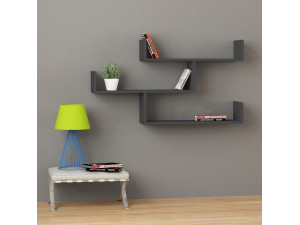 Wandregal aus Holz "Tibet" - 120 x 22 x 67 cm - Anthrazit 2