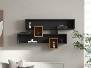 Wandregal aus Holz "Karen" - 120 x 22 x 75 cm - WalnussAnthrazit 2