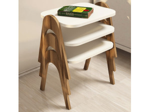3er-Set Couchtische aus Holz "Paris" - 48 x 35 x 72 cm - Creme 2