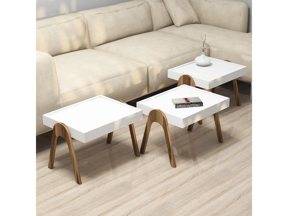 Satz von 3 Auszieh-Couchtischen "Roma" aus Holz - 53 x 40 x 64 cm - Weiß