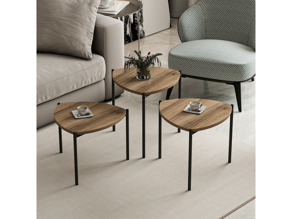 Set aus 3 Auszieh-Couchtischen aus Holz "Lenny" - 45 x 45 x 45 cm - Braun