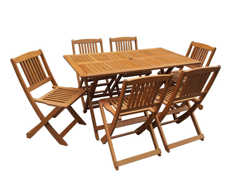 Gartenlounge aus Tropenholz "Hongkong" - Klappbarer Tisch + 6 klappbare Stühle
