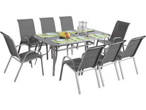 Gartenlounge aus Textilene "Cordoba + Porto" 8-Sitzer hellgrau