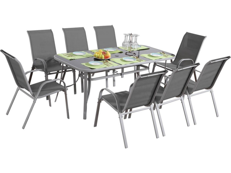 Gartenlounge aus Textilene "Cordoba + Porto" 8-Sitzer hellgrau
