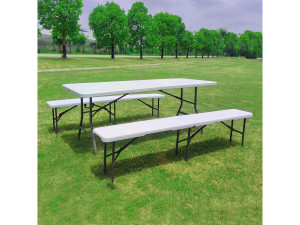 Set aus klappbarem Gartentisch + 2 Klappbänke "Foldy" - Weiß 2