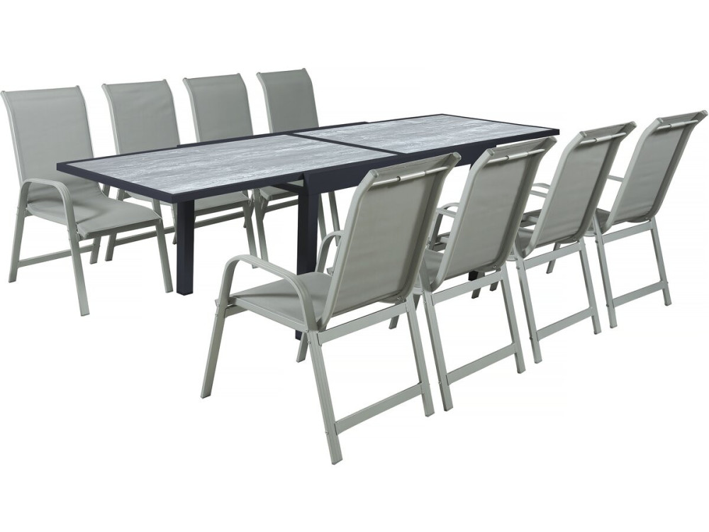 Garten-Essgruppe ausziehbar aus Aluminium "Lagos" - 140/280 x 90 x 76 cm - 8 Personen - Hellgrau