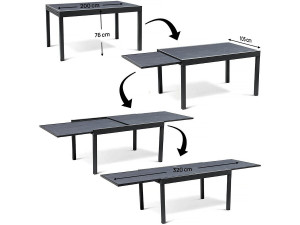 Garten-Essgruppe ausziehbar "Lagos" - 200/320 x 105 x 76 cm - 12 Personen - Dunkelgrau 2
