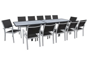 Garten-Essgruppe ausziehbar "Lagos" - Ausziehbarer Tisch 200/320 x 105 x 76 cm - 12 Stühle - Schwarz
