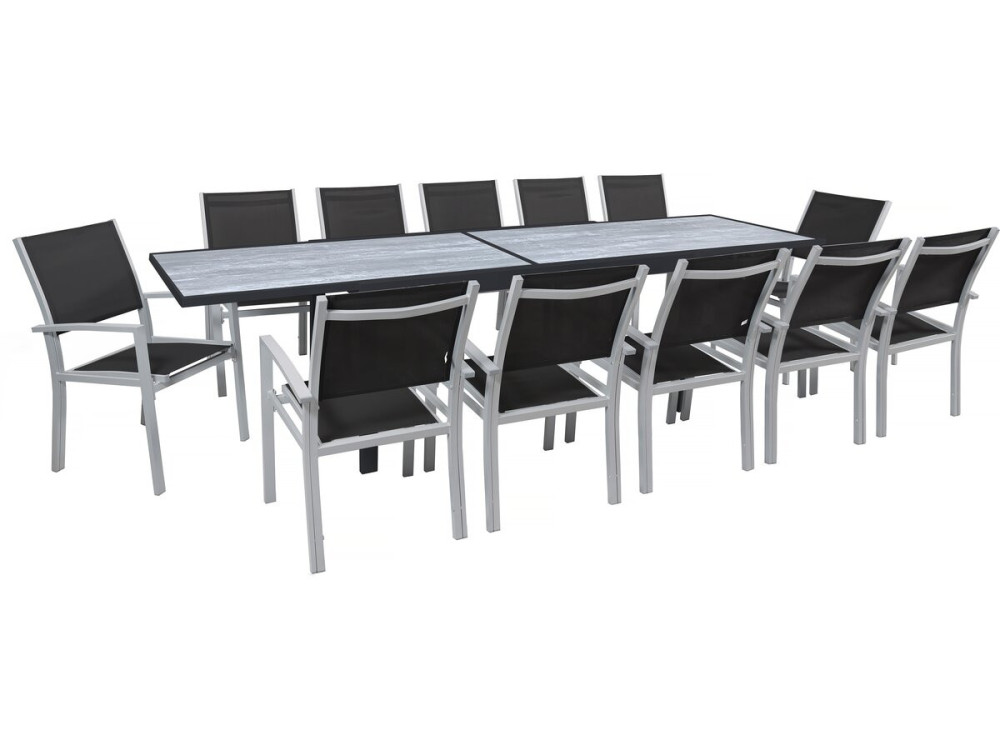 Garten-Essgruppe ausziehbar "Lagos" - Ausziehbarer Tisch 200/320 x 105 x 76 cm - 12 Stühle - Schwarz
