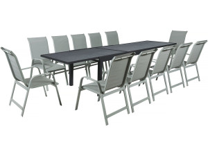 Garten-Essgruppe "Lagos" - 200/320 x 105 x 76 cm - 12 Stühle - Hellgrau