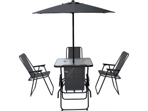 Gartentisch und -stühle mit Sonnenschirm aus Metall "Convivia" - 4 Sitzplätze - Anthrazitgrau
