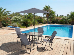 Gartentisch und -stühle mit Sonnenschirm aus Metall "Convivia" - 4 Sitzplätze - Anthrazitgrau 2