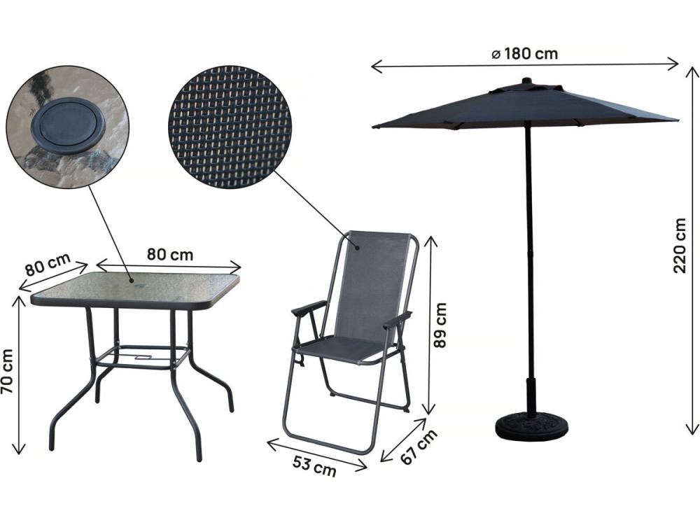 Gartentisch und -stühle mit Sonnenschirm aus Metall "Convivia" - 4 Sitzplätze - Anthrazitgrau
