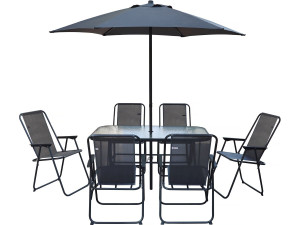 Gartentisch und -stühle mit Sonnenschirm aus Metall "Convivia" - 6 Plätze - Anthrazitgrau