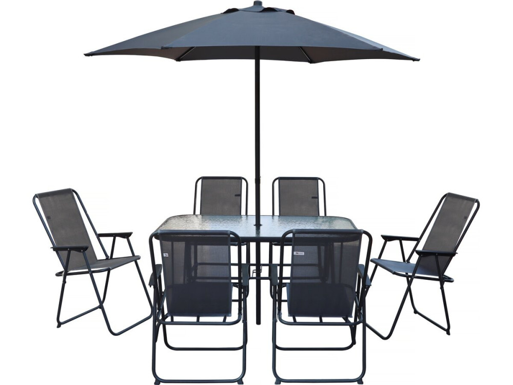 Gartentisch und -stühle mit Sonnenschirm aus Metall "Convivia" - 6 Plätze - Anthrazitgrau