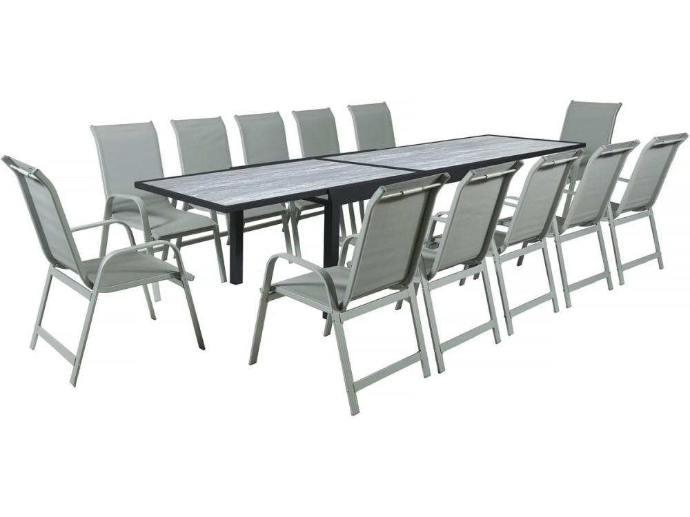 Ausziehbarer Tisch und Gartenstühle aus Aluminium "Lagos" - 200/320 x 105 x 76 cm - Taupe - 12 Plätze