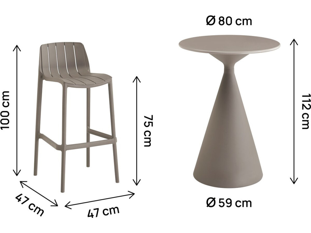 Bistrotisch und hohe Stühle stapelbar "Vaena" - 2 Plätze - Taupe