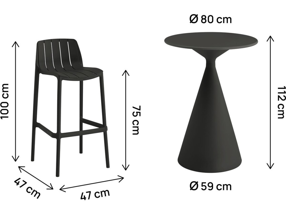 Bistro-Stapeltisch und -Hochstühle "Vaena" - 2-Sitzer - Schwarz