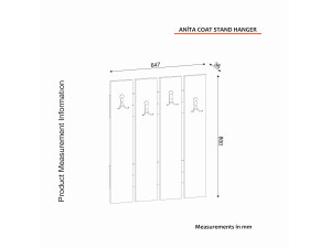 Wandgarderobe aus Holz "Anita" - 64 x 3 x 80 cm - Weiß