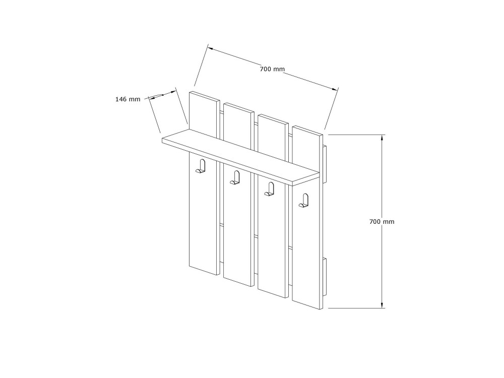 Wandgarderobe mit Holzregal "Mita" - 70 x 14 x 70 cm - Anthrazitgrau