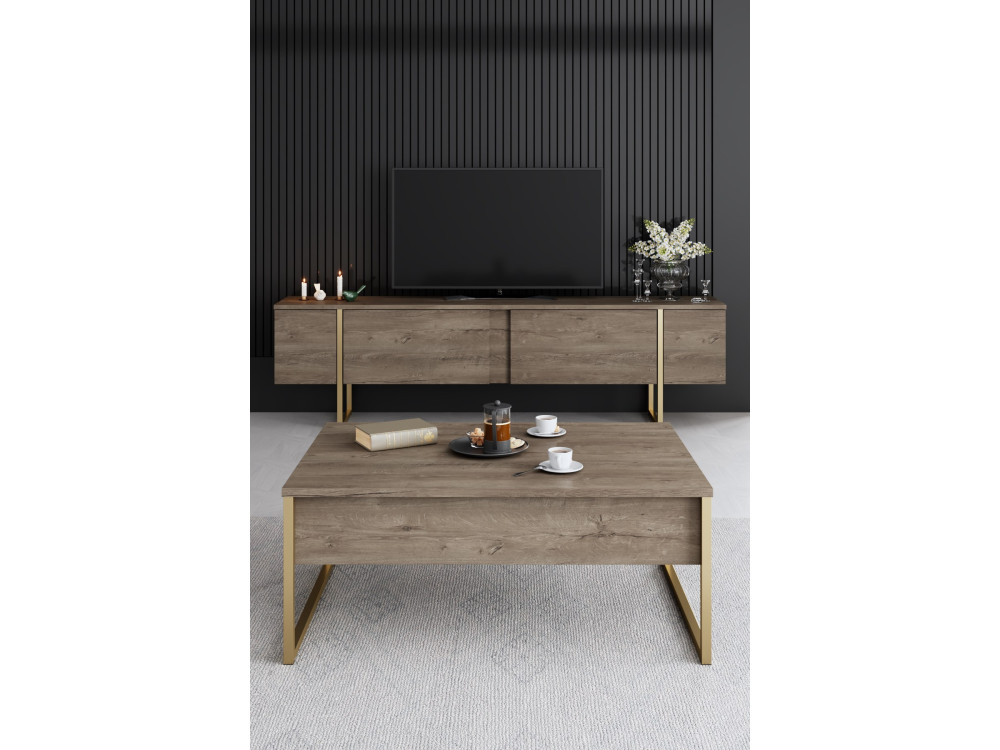 Wohnzimmermöbelset aus Holz "Luxe" - 160 x 35 x 80 cm - Braun