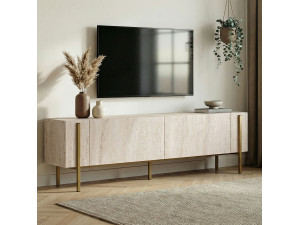 TV-Möbel aus Holz "Nexus" - 180 x 30 x 45 cm - Travertin / Gold 2