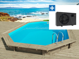 Holzpool "Florida 130" - 6,57 x 4,57 x 1,31 m + Wärmepumpe - Leistung 6,1 kW