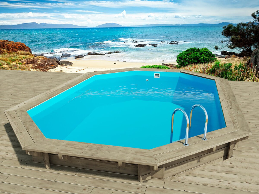 Holzpool "Florida 130" - 6,57 x 4,57 x 1,31 m + Wärmepumpe - Leistung 6,1 kW