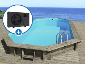 Holzpool "Ibiza 145" - 8,57 x 4.57 x 1,45 m + Wärmepumpe - Leistung 6,1 kW