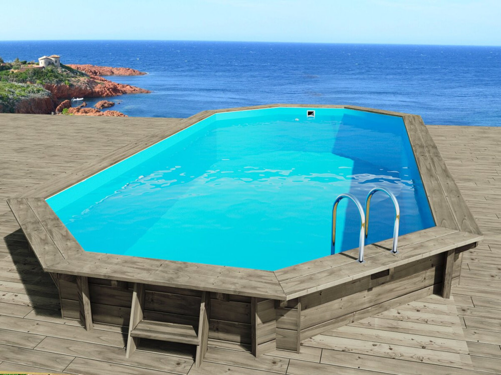 Holzpool "Ibiza 145" - 8,57 x 4.57 x 1,45 m + Wärmepumpe - Leistung 6,1 kW