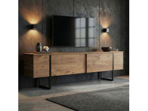 TV-Möbel aus Holz "Onera" - 180 x 30 x 50 cm - Atlantikkiefer / Schwarz 2