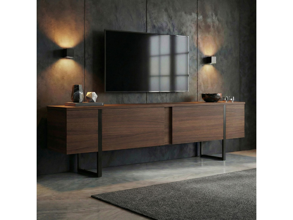 TV-Möbel aus Holz "Onera" - 180 x 30 x 50 cm - Nussbaum / Schwarz