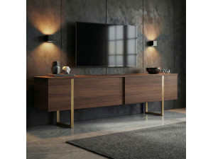 TV-Möbel aus Holz "Onera" - 180 x 30 x 50 cm - Nussbaum / Gold 2