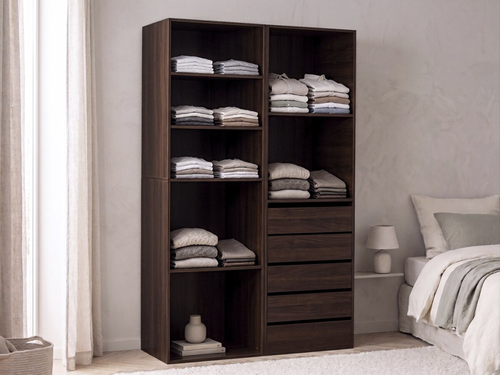 Kit dressing modulable avec 5 tiroirs et 7 étagères "Opéra" - 2 éléments - Marron
