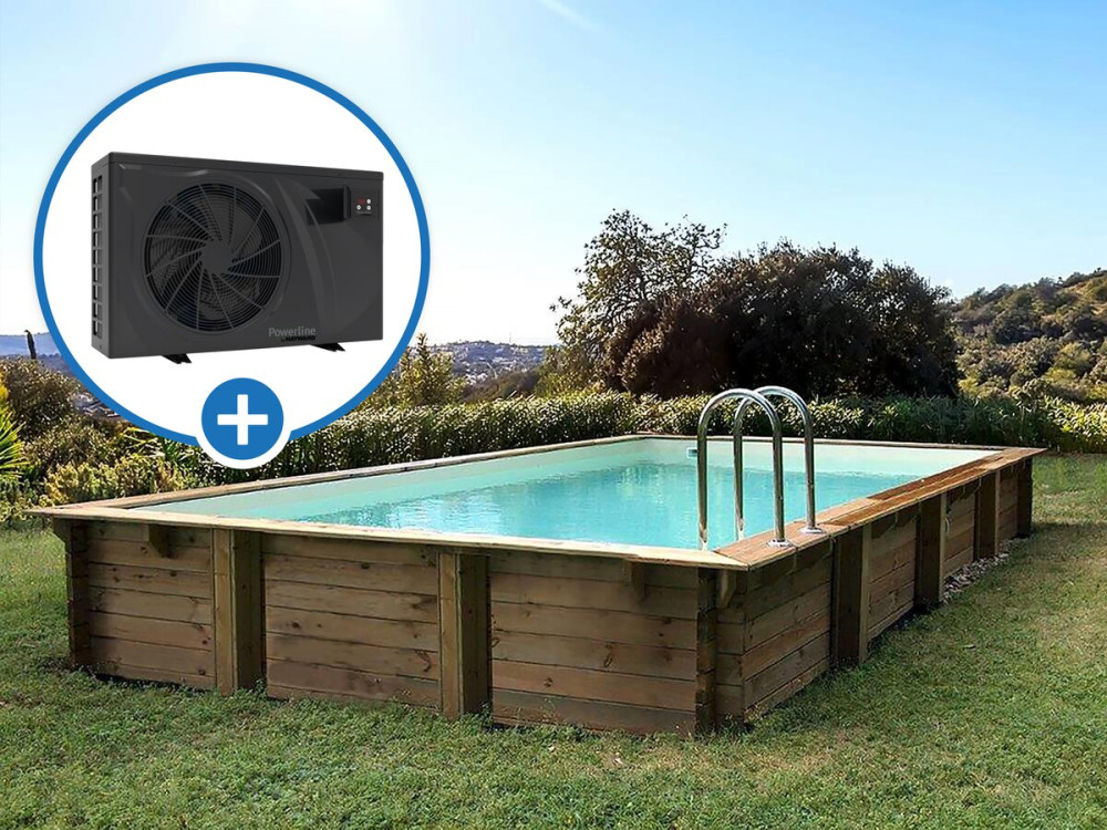 Holzschwimmbecken im rechteckigen Bausatz Tampa 145“ – 7,20 x 4,20 x 1,44 + Wärmepumpe – Leistung 6,1 kW