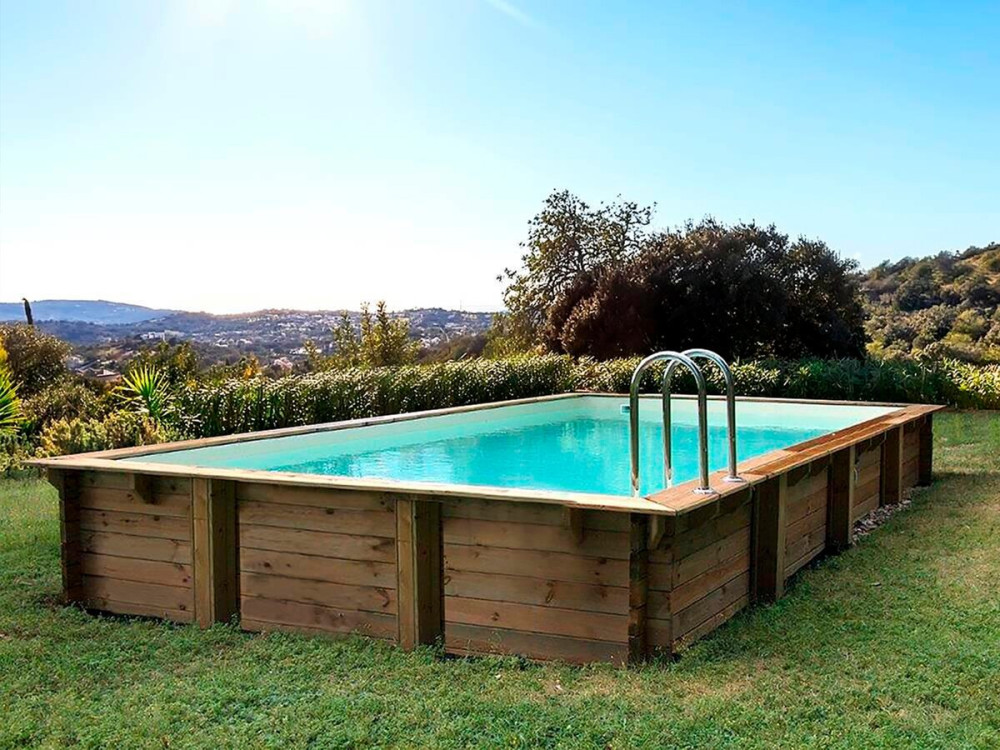 Holzschwimmbecken im rechteckigen Bausatz Tampa 145“ – 7,20 x 4,20 x 1,44 + Wärmepumpe – Leistung 6,1 kW