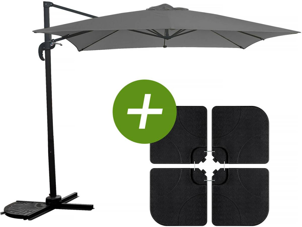 Ampelschirm "Soleil" - Viereckig - 2,5 x 2,5 m - Grau + Platten zur Beschwerung inbegriffen
