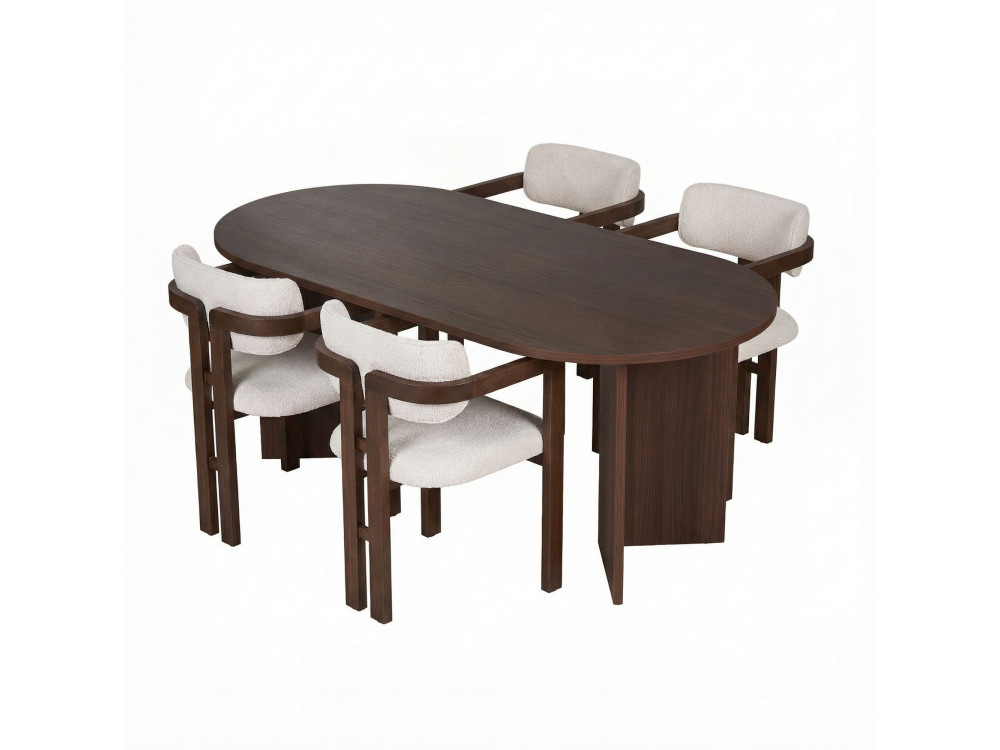 Tisch und Stühle (5 Teile) aus Holz "Meridia 4" - 180 x 90 x 75 cm - Weiß