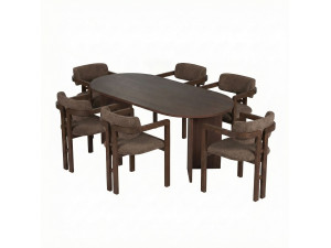 Tisch und Stühle (7 Teile) aus Holz "Meridia 6" - 180 x 90 x 75 cm - Braun