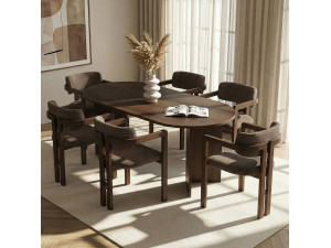 Tisch und Stühle (7 Teile) aus Holz "Meridia 6" - 180 x 90 x 75 cm - Braun 2