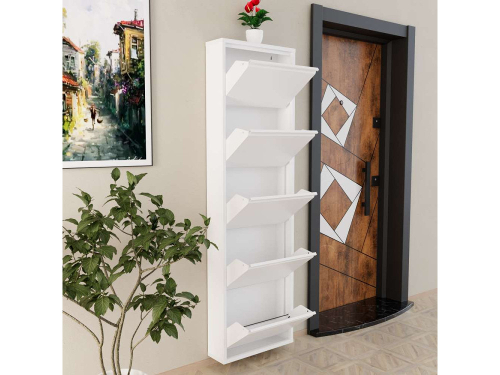 Schuhschrank aus Metall "Ayse" - 50 x 15 x 169 cm - Weiß
