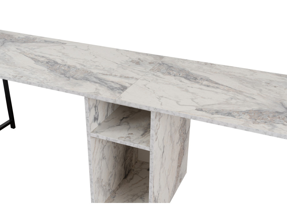 Doppelschreibtisch mit 2 Holzregalen "Twin" - 240 x 60 x 74 cm - Weiß marmoriert