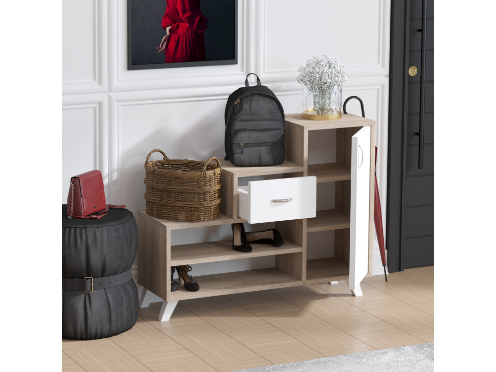 Schuhschrank aus Holz "Retro" - 90 x 33 x 77 cm - Beige